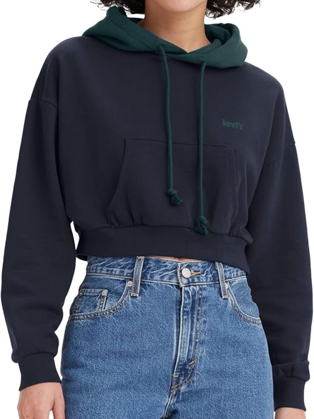 Levi’s Laundry Day Navy Blue Green Colorblock Cropped Sweatshirt Hoodie 
 Small
